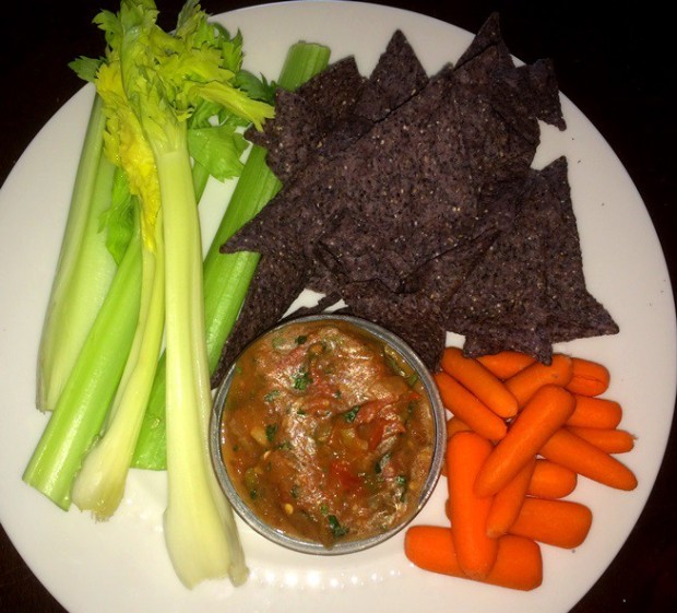 I ate mine with a bit of organic purple corn tortilla chips, celery and carrots! It was delicious !