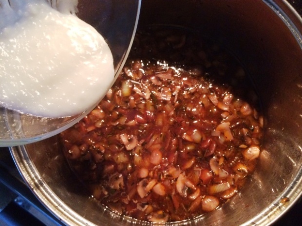 Adding in the tapioca starch and coconut oil